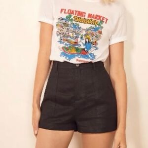 NEW Reformation 12 Sterling High Rise Black Linen Patch Flap Pocket Shorts